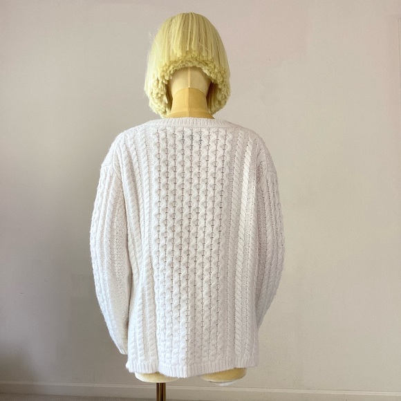 Nili Lotan Cream Crew Neck Cable Fisherman’s Knit Sweater SZ XS - Picture 3 of 7